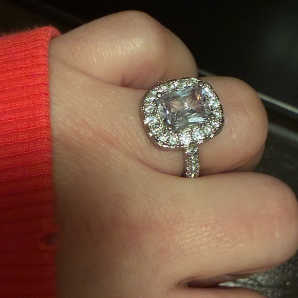 Radiant Silver and White Crystal Ring main image 3